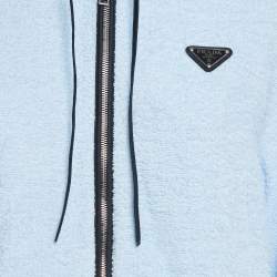 Prada Blue Terry Cotton Logo Plaque Hooded Jacket S