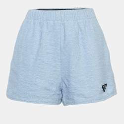 Prada Blue Cotton Terry Logo Plaque Shorts XS