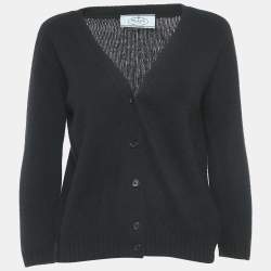 Prada Black Cashmere Patch Detail Button Front Cardigan M