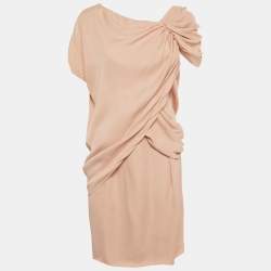 Prada Pink Satin Asymmetrical Draped Mini Shift Dress M