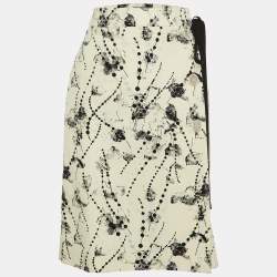 Prada White Printed Cotton Midi Wrap Skirt S/M
