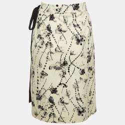 Prada White Printed Cotton Midi Wrap Skirt S/M