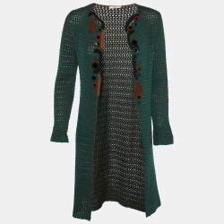 Prada Brown/Teal Crochet Knit Open Front Cardigan S