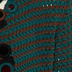 Prada Brown/Teal Crochet Knit Open Front Cardigan S