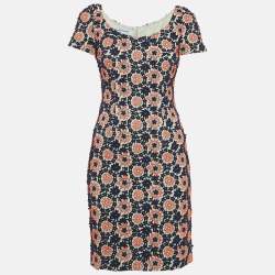 Pre Owned Prada Blue Floral Lace Scoop Neck Mini Dress XS