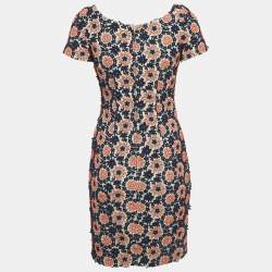 Pre Owned Prada Blue Floral Lace Scoop Neck Mini Dress XS