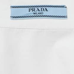 مملوكة مسبقًا Prada White Cotton Logo Detail Full Sleeve Oversized Shirt S
