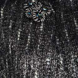 Prada Black and Grey Textured Wool Embellished High Neck Short Sleeve Top L