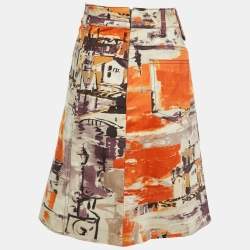 Prada Multicolor Oil Paint Effect Printed Denim Skirt M
