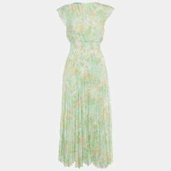 Prada Light Green Printed Plisse Maxi Dress M