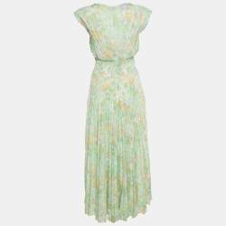 Prada Light Green Printed Plisse Maxi Dress M