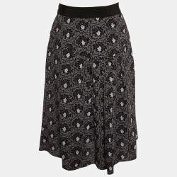 Prada Black Printed Crepe Pleated Mini Skirt M