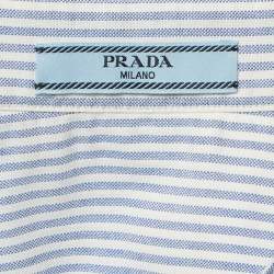 Pre Owned Prada Blue Striped Cotton Blend Short Sleeve Crop Shirt S