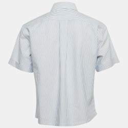 Pre Owned Prada Blue Striped Cotton Blend Short Sleeve Crop Shirt S