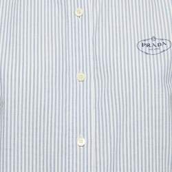 Pre Owned Prada Blue Striped Cotton Blend Short Sleeve Crop Shirt S