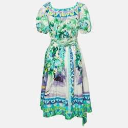 Prada Multicolor Printed Cotton Asymmetric Midi Dress M