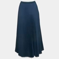 Prada Navy Blue Plisse Midi Skirt M