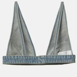 Prada Blue Denim Logo Plaque Bralette Top M