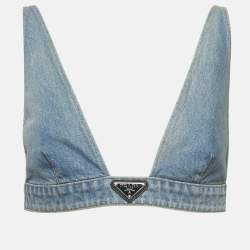 Prada Blue Denim Logo Plaque Bralette Top M