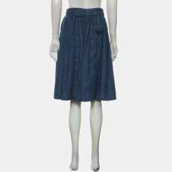 Prada Blue Belted Waist Denim Skirt S