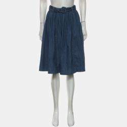Prada Blue Belted Waist Denim Skirt S