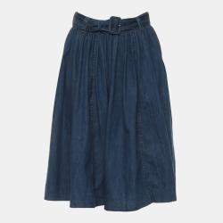 Prada Blue Belted Waist Denim Skirt S