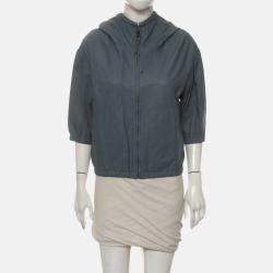 Pre Owned Prada Blue Zipped Leather Jacket