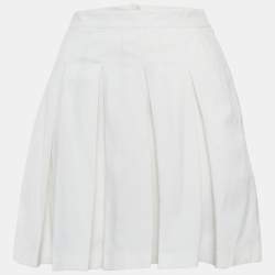 Prada White Cotton Pleated Mini Skirt M