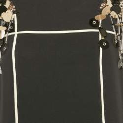 Prada Black Embellished Crepe Pleated Sleeveless Dress M