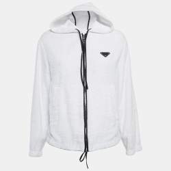 Prada White Enamel Metal Logo Terry Hoodie Jacket S