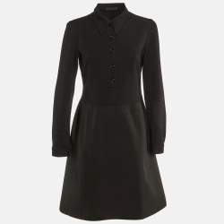 Prada Black Nylon & Knit Paneled Midi Dress L
