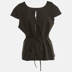Prada Grey/Green Wool & Silk Bead Detail Top L