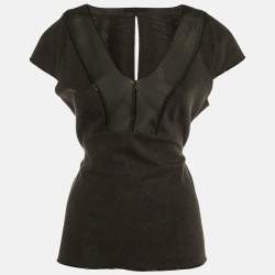 Prada Grey/Green Wool & Silk Bead Detail Top L