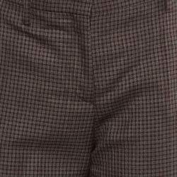 Pre Owned Prada Grey/Burgundy Checked Wool Cuffed Hem Trousers M