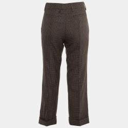 Pre Owned Prada Grey/Burgundy Checked Wool Cuffed Hem Trousers M