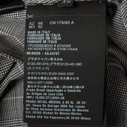 Prada Grey Checked Wool Feather Trim Pleated Wrap Dress L
