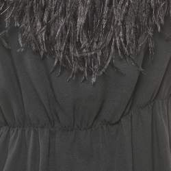 Prada Black Crepe Feather Trim Ruched Top M