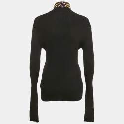 Pre Owned Prada Black Rib Knit Contrast Neck Detail Turtle Neck Sweater M