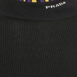 Pre Owned Prada Black Rib Knit Contrast Neck Detail Turtle Neck Sweater M
