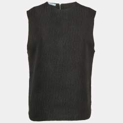 Prada Black Textured Crepe Sleeveless Top M