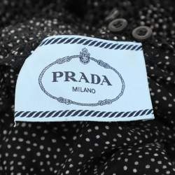 Prada Black Polka Dotted Velvet Silk Midi Dress S