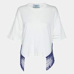 Prada White Jersey Embellished Top S