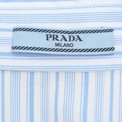 Prada Blue/White Striped Cotton Brocade Ruffle Detail Button Front Shirt M