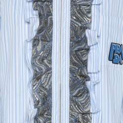 Prada Blue/White Striped Cotton Brocade Ruffle Detail Button Front Shirt M