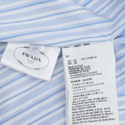 Prada Blue/White Striped Cotton Brocade Ruffle Detail Button Front Shirt M