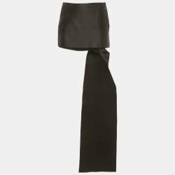 Pre Owned Prada Black Satin Long Drape Detail Mini Skirt S