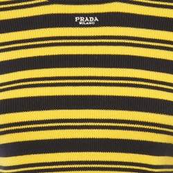Pre Owned Prada Yellow/Navy Blue Strip Rib Knit Sweater S