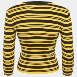 Pre Owned Prada Yellow/Navy Blue Strip Rib Knit Sweater S