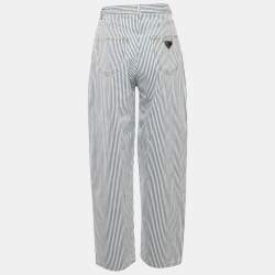 Pre Owned Prada Blue Striped Denim Hight Rise Jeans M Waist 26"