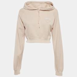 Pre Owned Prada Pink Cotton Knit Cropped Hoodie S